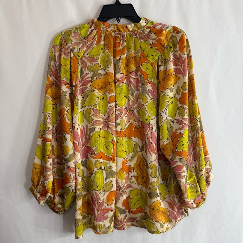 NWT Vince Camuto Raglan Sleeve Split Neck Peasant Blouse Orange Floral, size L - Picture 7 of 7